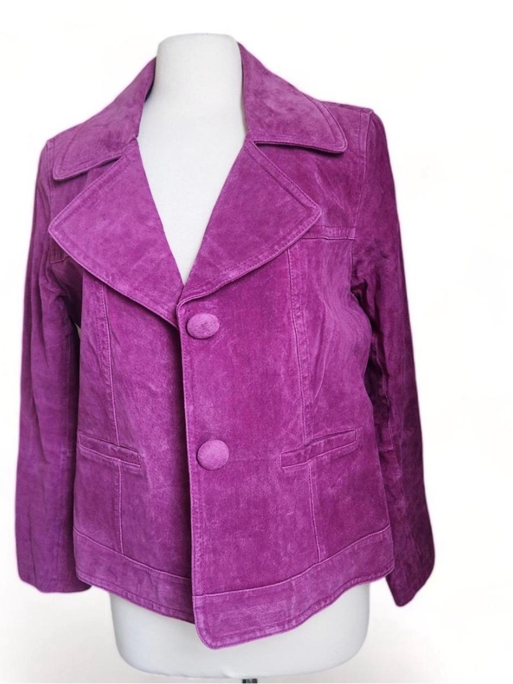 Chico's Vibrant Purple Fuchsia Suede Button Jacket